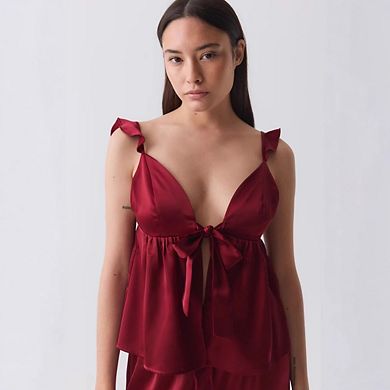Women's Two Piece Sets Satin Cami Shorts Set with V-Neck Bow Detail