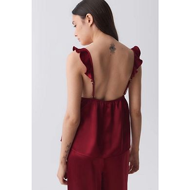 Women's Two Piece Sets Satin Cami Shorts Set with V-Neck Bow Detail