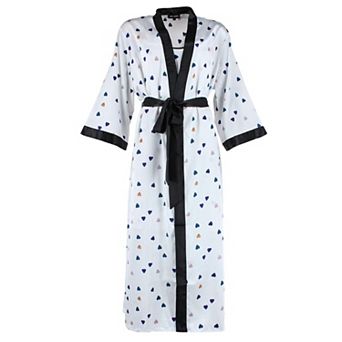 CTM Women's Plus Size Heart Satin Slip and Robe Pajama Set
