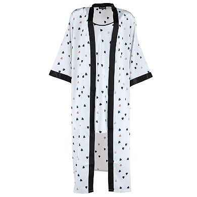 CTM Women's Plus Size Heart Satin Slip and Robe Pajama Set