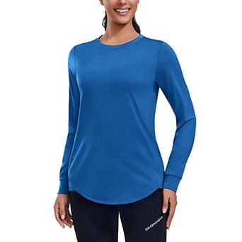 Pinspark Women's Long Sleeve Workout Shirt Round Neck Lightweight Sun Protection Yoga Top