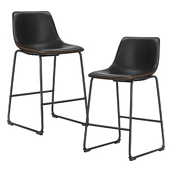 YIORTWO Industrial Faux Leather Bar Stools Set of 2, Armless Counter Height Stools with Metal Legs