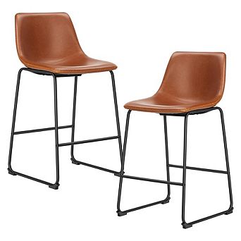YIORTWO Industrial Faux Leather Bar Stools Set of 2, Armless Counter Height Stools with Metal Legs