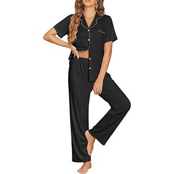 Ekouaer Womens Pajama Sets Button Down Pjs Lounge Sets 2 pc Short Sleeve Sleepwear Soft Comfy