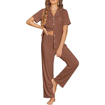 Ekouaer Womens Pajama Sets Button Down Pjs Lounge Sets 2 pc Short Sleeve Sleepwear Soft Comfy