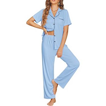 Ekouaer Womens Pajama Sets Button Down Pjs Lounge Sets 2 pc Short Sleeve Sleepwear Soft Comfy