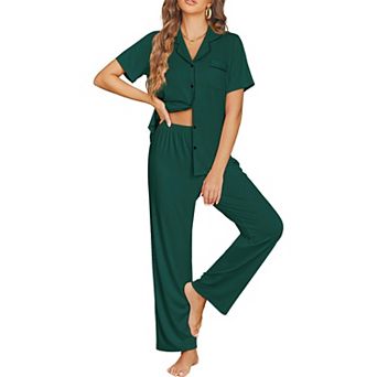 Ekouaer Womens Pajama Sets Button Down Pjs Lounge Sets 2 pc Short Sleeve Sleepwear Soft Comfy