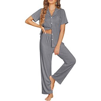 Ekouaer Womens Pajama Sets Button Down Pjs Lounge Sets 2 pc Short Sleeve Sleepwear Soft Comfy