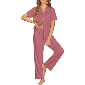 Ekouaer Womens Pajama Sets Button Down Pjs Lounge Sets 2 pc Short Sleeve Sleepwear Soft Comfy