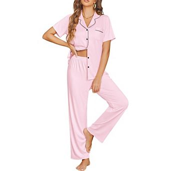 Ekouaer Womens Pajama Sets Button Down Pjs Lounge Sets 2 pc Short Sleeve Sleepwear Soft Comfy
