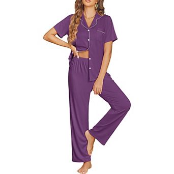 Ekouaer Womens Pajama Sets Button Down Pjs Lounge Sets 2 pc Short Sleeve Sleepwear Soft Comfy