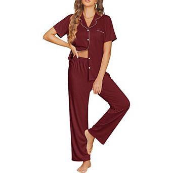Ekouaer Womens Pajama Sets Button Down Pjs Lounge Sets 2 pc Short Sleeve Sleepwear Soft Comfy
