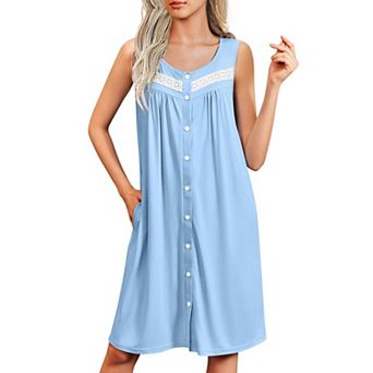 Ekouaer Nightgowns for Women Button Up Sleepshirt Tank Sleeveless Nightshirt Soft Sleepwear