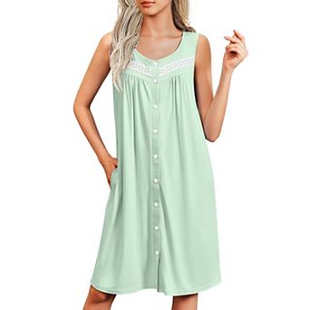 Ekouaer Nightgowns for Women Button Up Sleepshirt Tank Sleeveless Nightshirt Soft Sleepwear