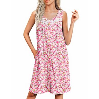 Ekouaer Nightgowns for Women Button Up Sleepshirt Tank Sleeveless Nightshirt Soft Sleepwear