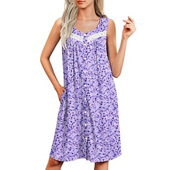 Ekouaer Nightgowns for Women Button Up Sleepshirt Tank Sleeveless Nightshirt Soft Sleepwear