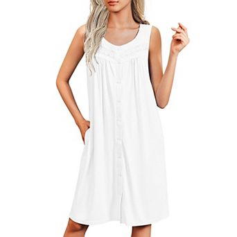 Ekouaer Nightgowns for Women Button Up Sleepshirt Tank Sleeveless Nightshirt Soft Sleepwear