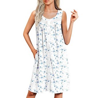 Ekouaer Nightgowns for Women Button Up Sleepshirt Tank Sleeveless Nightshirt Soft Sleepwear