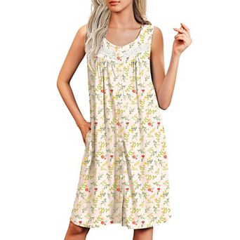 Ekouaer Nightgowns for Women Button Up Sleepshirt Tank Sleeveless Nightshirt Soft Sleepwear