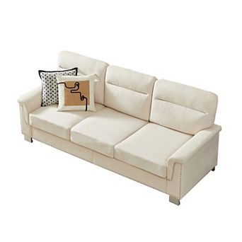 KWPZQEB Chesterfield Compressed Snowfleece Fabric 3-Seater Sofa with Rolled Arms for Living Room