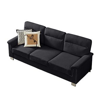 KWPZQEB Chesterfield Compressed Snowfleece Fabric 3-Seater Sofa with Rolled Arms for Living Room