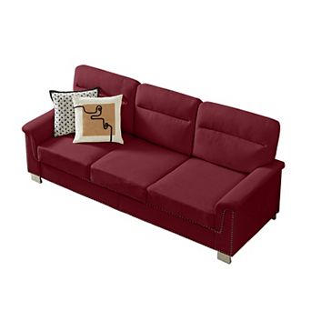 KWPZQEB Chesterfield Compressed Snowfleece Fabric 3-Seater Sofa with Rolled Arms for Living Room