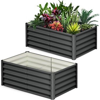 Galvanized Raised Garden Bed 6x3x1.5 FT, Outdoor Metal Planter Boxes for Vegetables, Dark Grey 2 pc