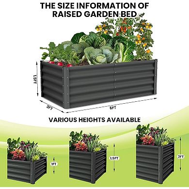 Galvanized Raised Garden Bed 6x3x1.5 FT, Outdoor Metal Planter Boxes for Vegetables, Dark Grey 2Pcs