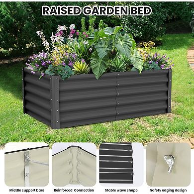 Galvanized Raised Garden Bed 6x3x1.5 FT, Outdoor Metal Planter Boxes for Vegetables, Dark Grey 2Pcs