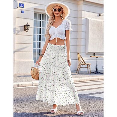 Zeagoo Women's Elastic High Waist A Line Layer Ruffle Swing Casual Long Maxi Skirt