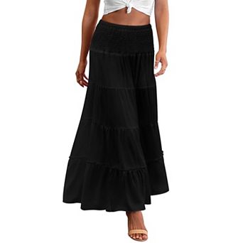 Zeagoo Women's Elastic High Waist A Line Layer Ruffle Swing Casual Long Maxi Skirt