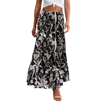 Zeagoo Women's Elastic High Waist A Line Layer Ruffle Swing Casual Long Maxi Skirt