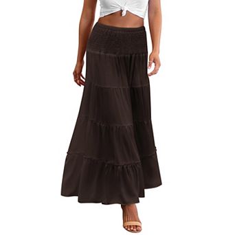 Zeagoo Women's Elastic High Waist A Line Layer Ruffle Swing Casual Long Maxi Skirt