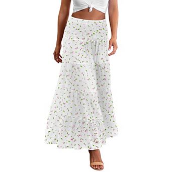Zeagoo Women's Elastic High Waist A Line Layer Ruffle Swing Casual Long Maxi Skirt