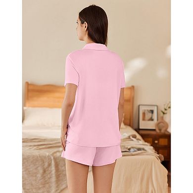 Ekouaer Womens Pajamas Set Short Sleeve Button Down Top and Shorts Sleepwear 2 Piece Pjs Set