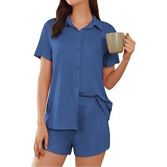 Ekouaer Womens Pajamas Set Short Sleeve Button Down Top and Shorts Sleepwear 2 pc Pjs Set