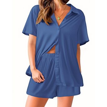 Ekouaer Womens Pajamas Set Short Sleeve Button Down Top and Shorts Sleepwear 2 pc Pjs Set