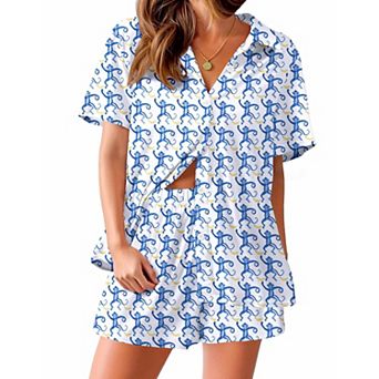 Ekouaer Womens Pajamas Set Short Sleeve Button Down Top and Shorts Sleepwear 2 pc Pjs Set
