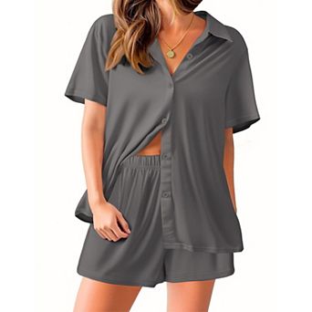 Ekouaer Womens Pajamas Set Short Sleeve Button Down Top and Shorts Sleepwear 2 pc Pjs Set