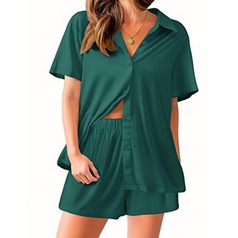 Ekouaer Womens Pajamas Set Short Sleeve Button Down Top and Shorts Sleepwear 2 pc Pjs Set