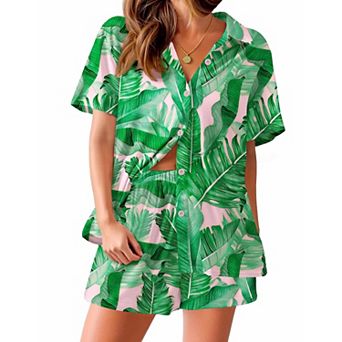 Ekouaer Womens Pajamas Set Short Sleeve Button Down Top and Shorts Sleepwear 2 pc Pjs Set
