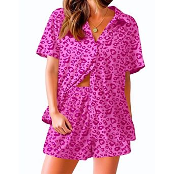Ekouaer Womens Pajamas Set Short Sleeve Button Down Top and Shorts Sleepwear 2 pc Pjs Set
