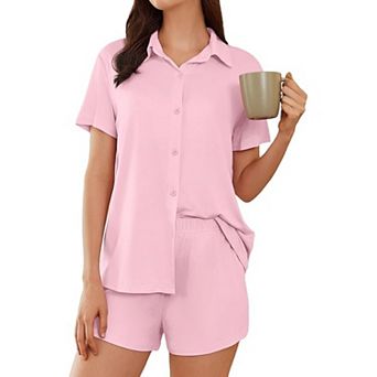 Ekouaer Womens Pajamas Set Short Sleeve Button Down Top and Shorts Sleepwear 2 pc Pjs Set