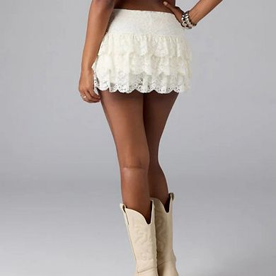 Womens Y2k Lace Trim Bow Layered Ruffled Frilly Fairy Bodycon Mini Bloomer Skirts