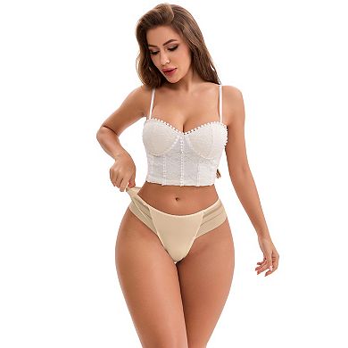 2 Packs Women's Low Rise Ice Silk Lace Elastic Thong Striped Breathable Seamless Underwear