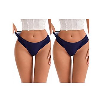 2 Packs Women's Low Rise Ice Silk Lace Elastic Thong Striped Breathable Seamless Underwear