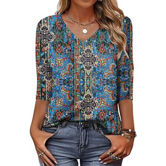 Zeagoo Women's 3/4 Sleeve Floral Blouses, Fashion Summer Business Work Dress Shirts