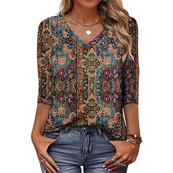 Zeagoo Women's 3/4 Sleeve Floral Blouses, Fashion Summer Business Work Dress Shirts