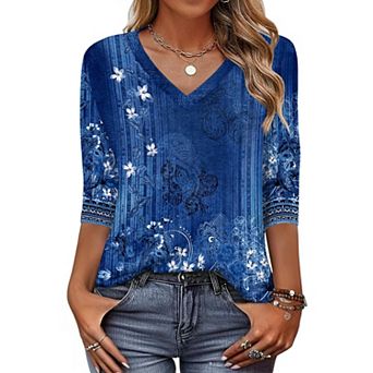 Zeagoo Women's 3/4 Sleeve Floral Blouses, Fashion Summer Business Work Dress Shirts