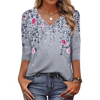Zeagoo Women's 3/4 Sleeve Floral Blouses, Fashion Summer Business Work Dress Shirts